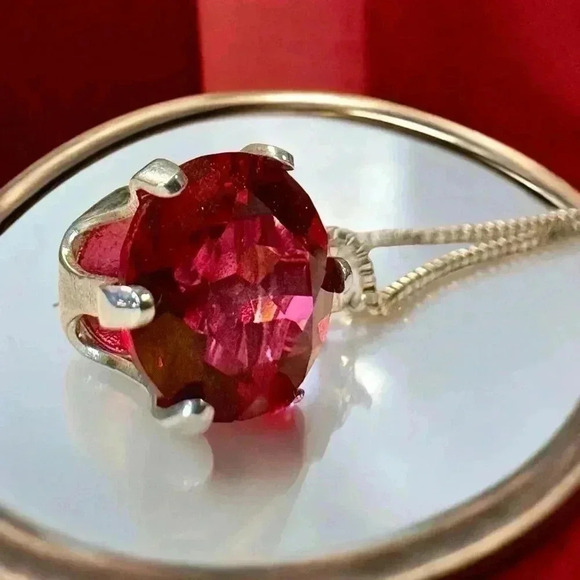 Vintage Estate Ruby Solitaire Sterling Silver Necklace Pendant - Picture 5 of 7